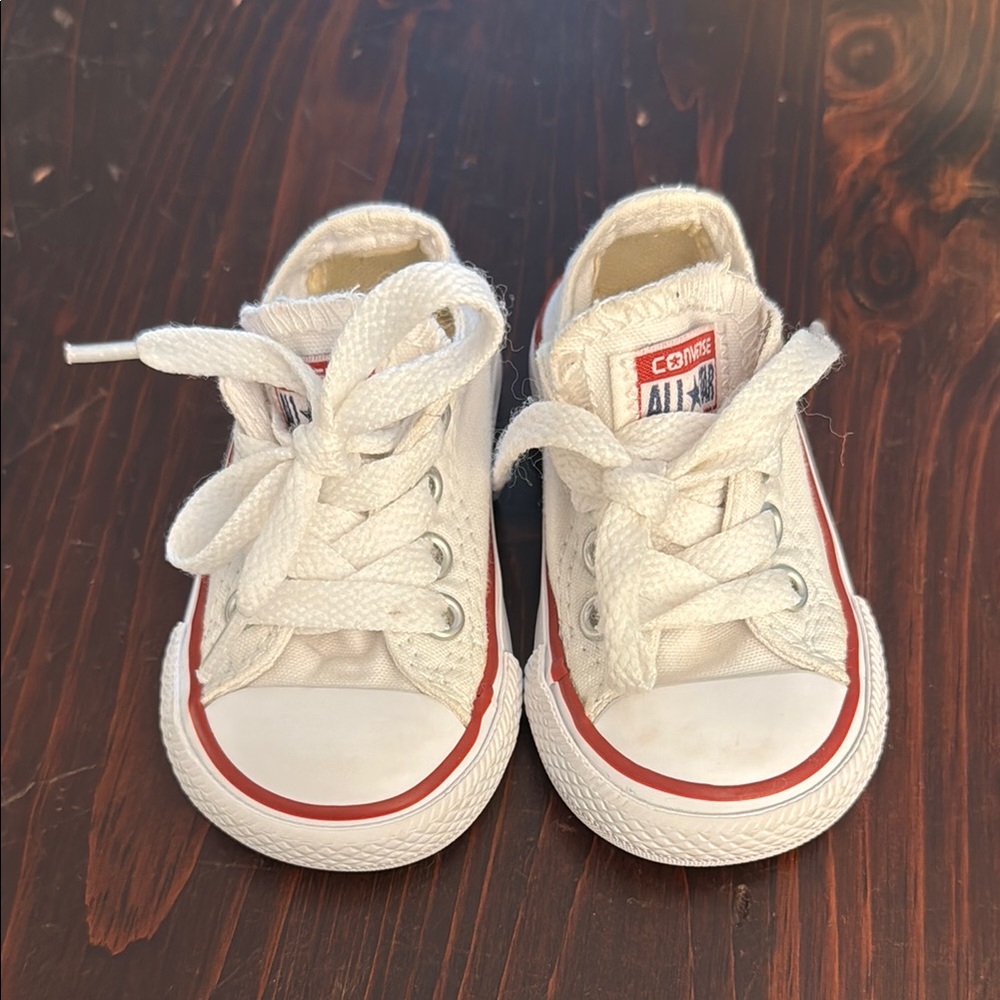 Converse Kids White and Red Low Top Canvas Sneakers